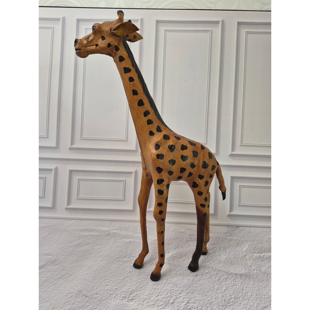 Vintage Leather Giraffe Figurine Hand Painted Safari Animal Decor Made in India